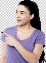 Attractive young woman pointing at copy space